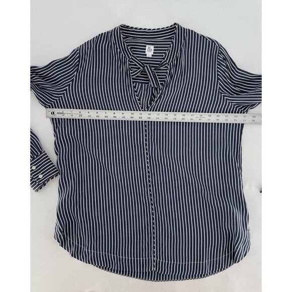 Gap Women’s Navy & White Tie Neck Striped Blouse Size L, Career, Preppy, Boho‎ - Picture 10 of 10